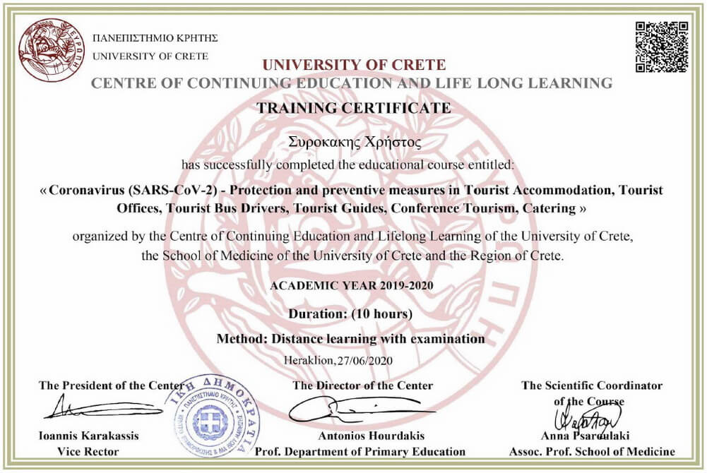 Training Certificate for Covid 19