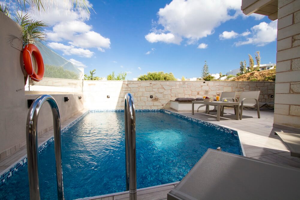 Private eco pool. The method of salt electrolysis without any chlorine addition is used for pool sanitation